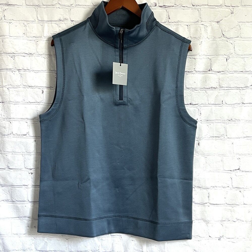 Hickey Freeman New York 1/4 Zip Golf Vest Mens Medium Denim Blue Striped